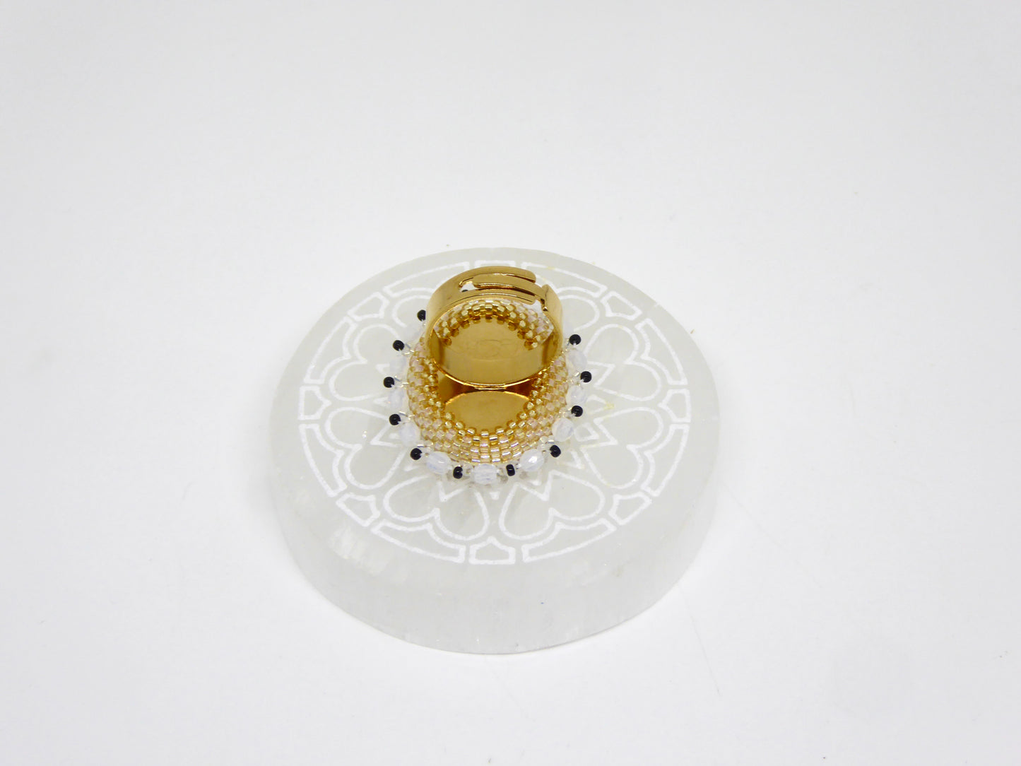 Dessous bague Bourges - Tiss'Mé - sertissage pierre naturelle Quartz Tourmaline - anneau laiton doré or fin 24k