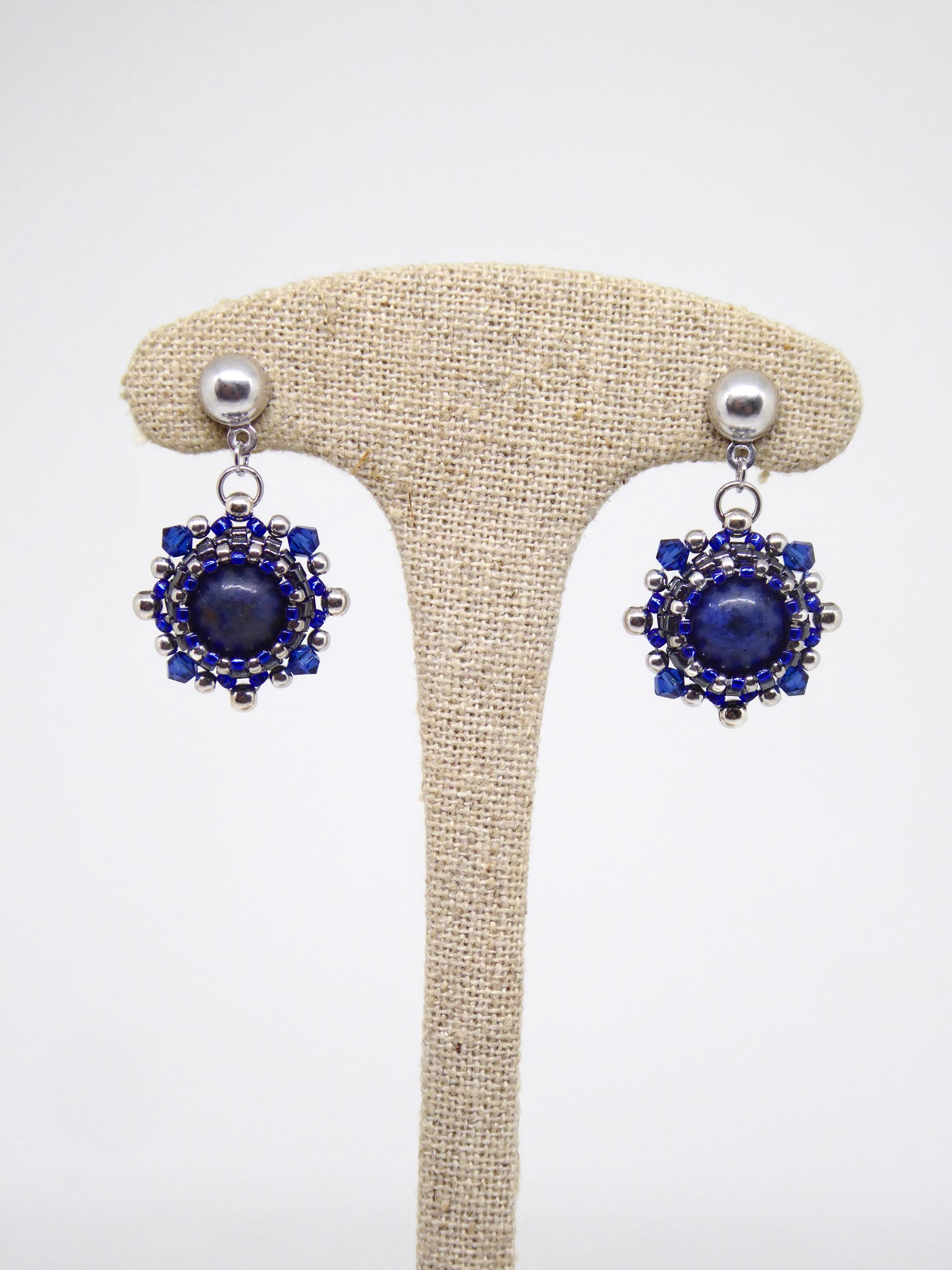 Boucles d’oreilles Saturne - Tiss’Mé - pierre naturelle Dumortiérite - tissage perles Miyuki - argent 925/1000