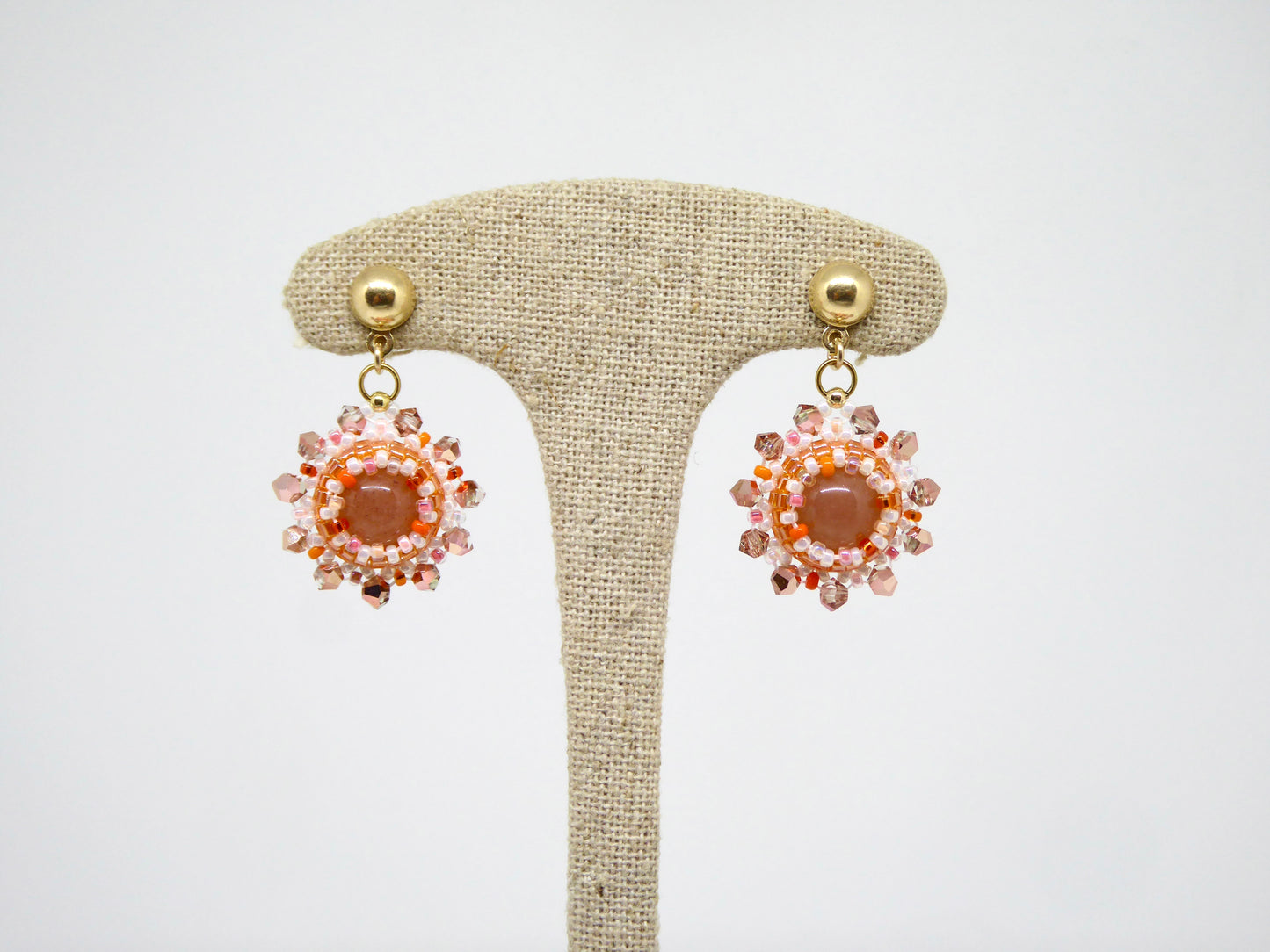 Boucles d’oreilles Vénus - Tiss’Mé - pierre naturelle Pierre de soleil - tissage perles Miyuki - argent 925/1000