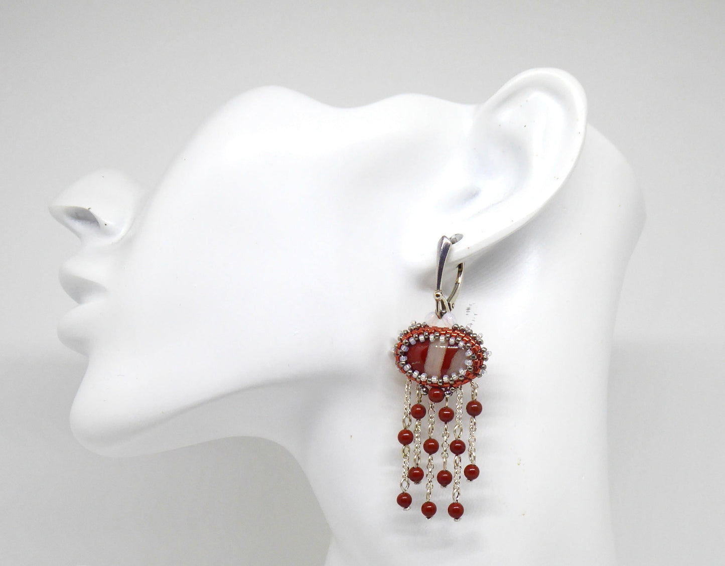 Boucles d'oreilles Geralta - pierre portée Jaspe rouge blanc - Bijoux artisanaux Tiss'Mé