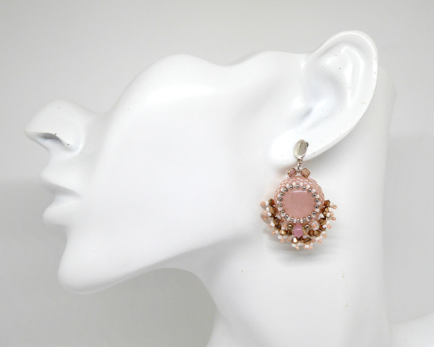 Boucles d'oreilles Venise - pierre portée Quartz rose - Bijoux artisanaux Tiss'Mé