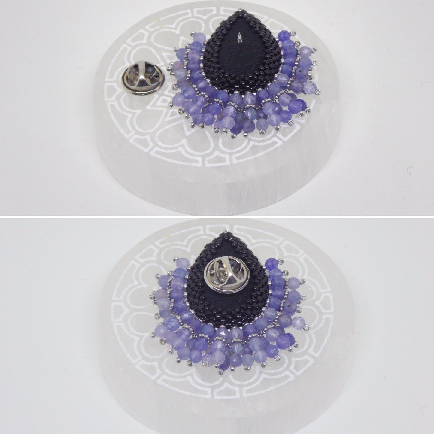 Dessous pin's Santa Fe - sertissage pierre naturelle Merlinite - support pin's laiton