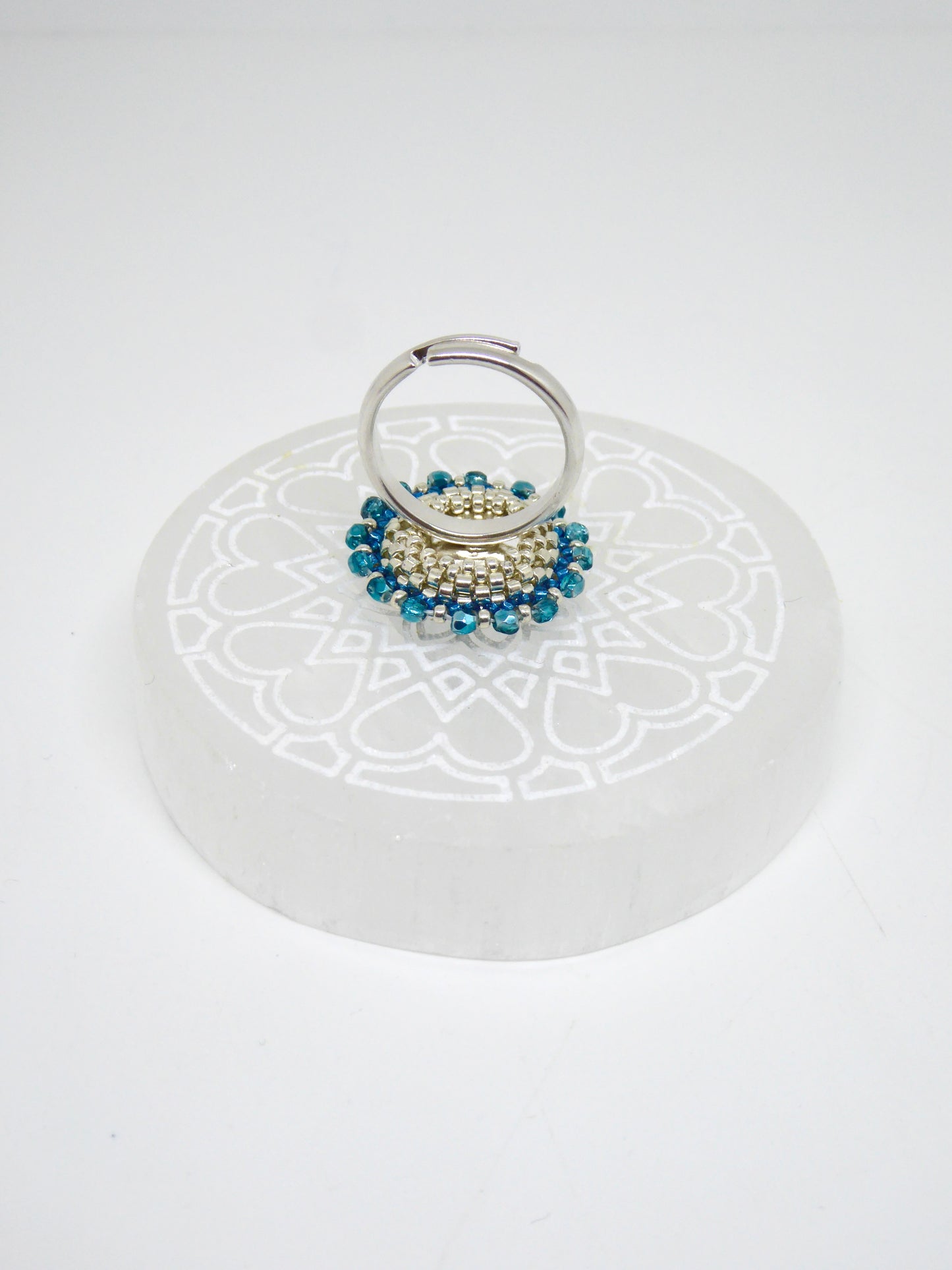 Dessous bague Bermudes - sertissage pierre naturelle Apatite bleue - anneau argent 925