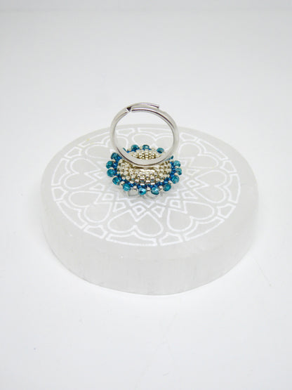 Dessous bague Bermudes - sertissage pierre naturelle Apatite bleue - anneau argent 925