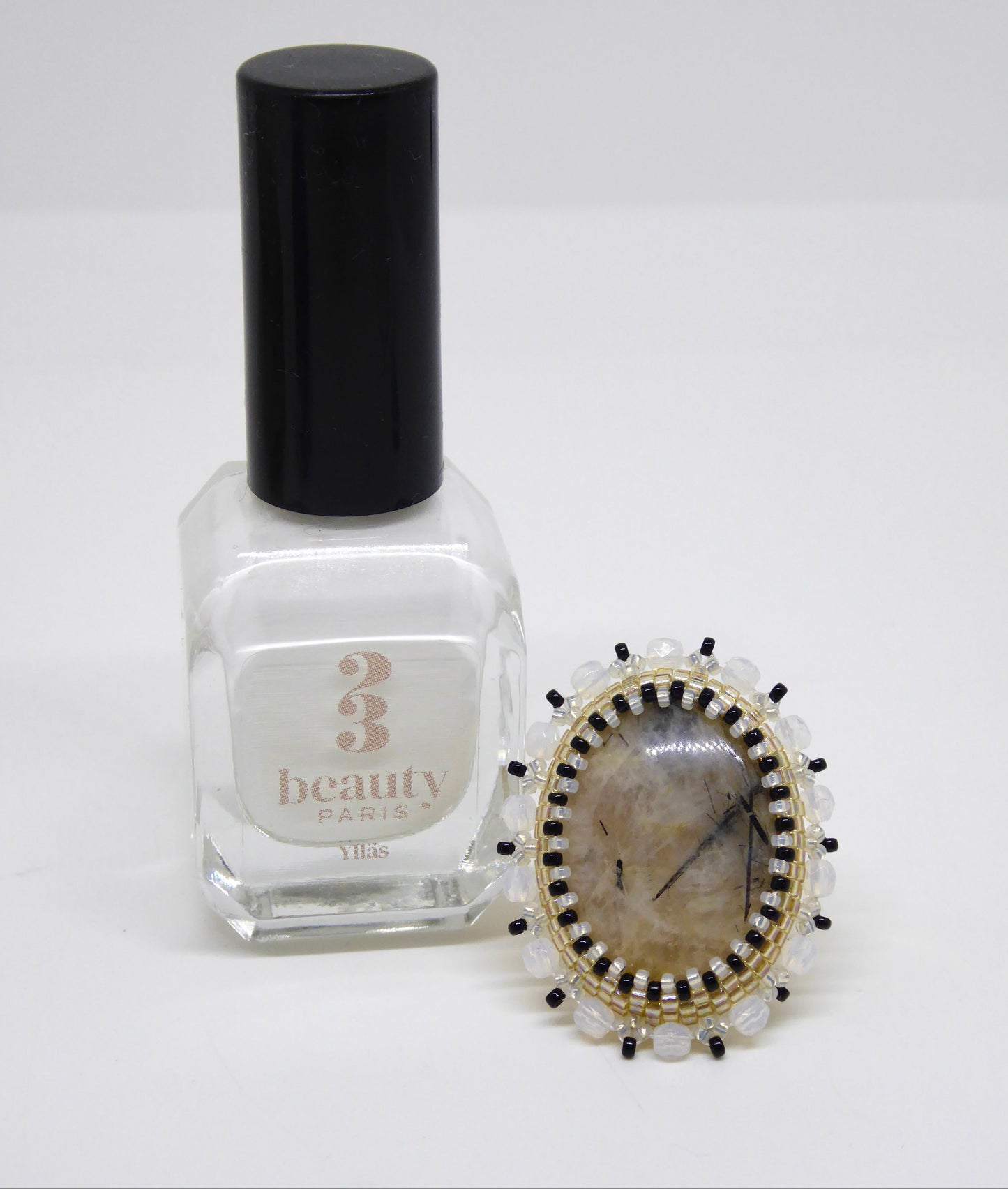 Bague Bourges Tiss'Mé - pierre naturelle de Quartz Tourmaline, de France, et perles Miyuki - fait main à Paris