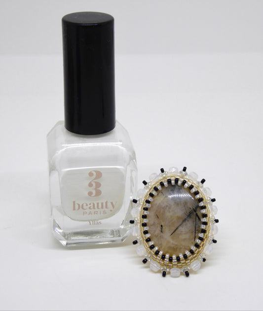 Bague Bourges Tiss'Mé - pierre naturelle de Quartz Tourmaline, de France, et perles Miyuki - fait main à Paris