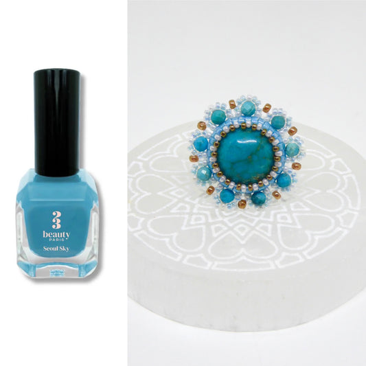 Bague Lhasa Tiss'Mé - pierre naturelle de Turquoise et perles Miyuki 