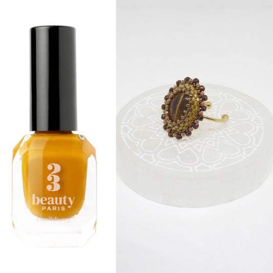 Bague Pondicherry Tiss'Mé - pierre naturelle d'Oeil de tigre et perles Miyuki