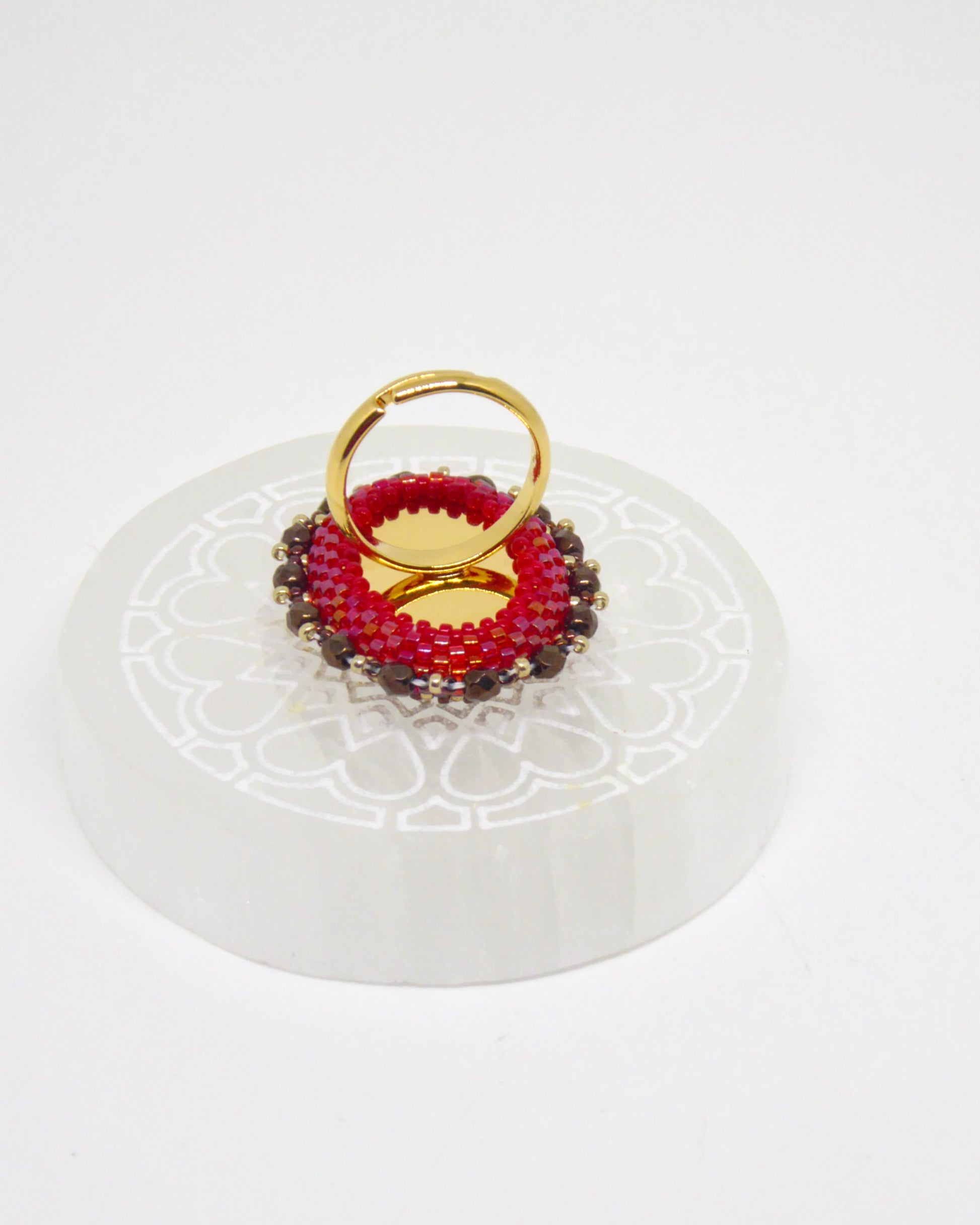 Dessous bague Shanghai - sertissage pierre naturelle Cornaline - anneau laiton doré or fin 24k