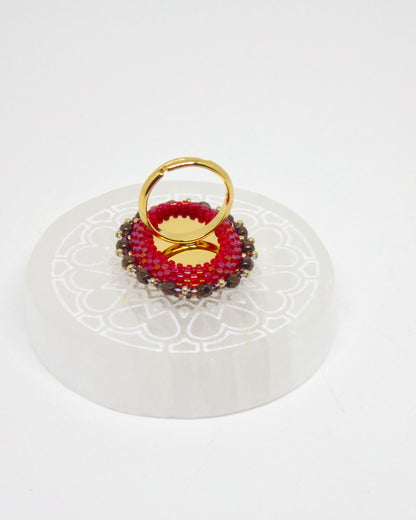 Dessous bague Shanghai - sertissage pierre naturelle Cornaline - anneau laiton doré or fin 24k