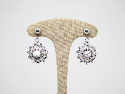 Boucles d’oreilles Jupiter - Tiss’Mé - pierre naturelle Howlite blanche - tissage perles Miyuki - argent 925/1000