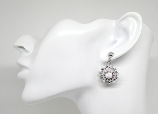 Boucles d'oreilles Jupiter - pierre portée Howlite blanche - Bijoux artisanaux Tiss'Mé