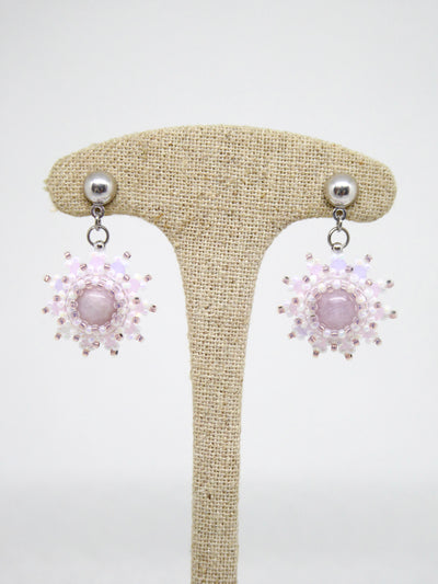 Boucles d’oreilles Lune - Tiss’Mé - pierre naturelle Kunzite - tissage perles Miyuki - argent 925/1000