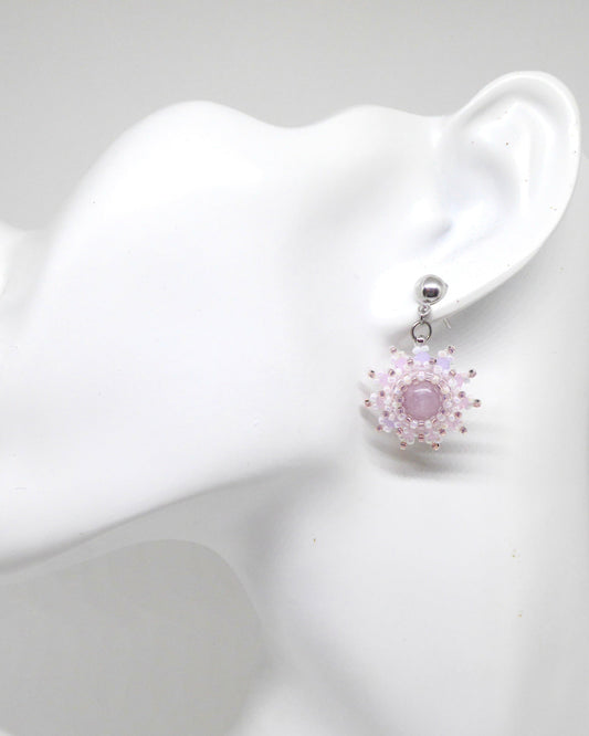 Boucles d'oreilles Lune - pierre portée Kunzite - Bijoux artisanaux Tiss'Mé