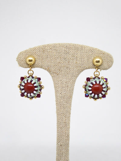 Boucles d’oreilles Mars - Tiss’Mé - pierre naturelle Jaspe rouge - tissage perles Miyuki - argent 925/1000 doré 3 microns