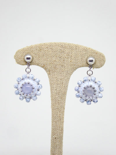 Boucles d’oreilles Mercure - Tiss’Mé - pierre naturelle Calcédoine bleue - tissage perles Miyuki - argent 925/1000