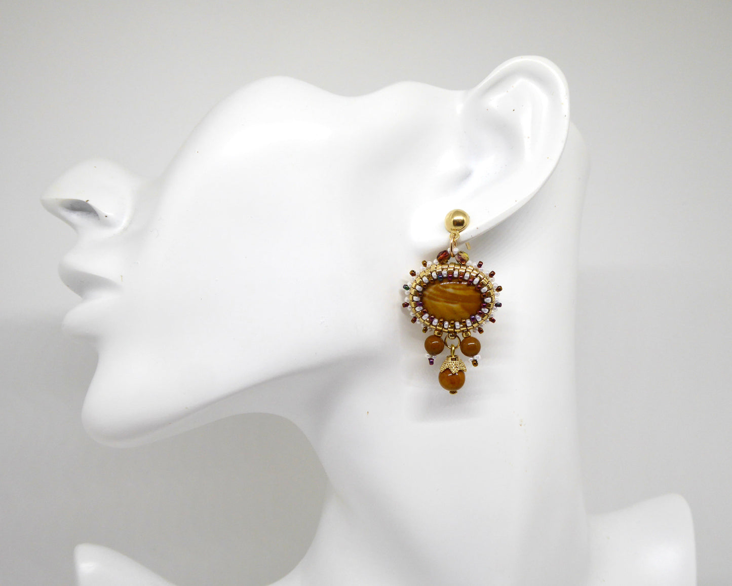 Boucles d'oreilles Meusnes - pierre portée Silex Jaspé jaune - Bijoux artisanaux Tiss'Mé