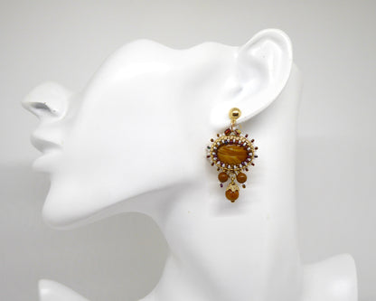 Boucles d'oreilles Meusnes - pierre portée Silex Jaspé jaune - Bijoux artisanaux Tiss'Mé