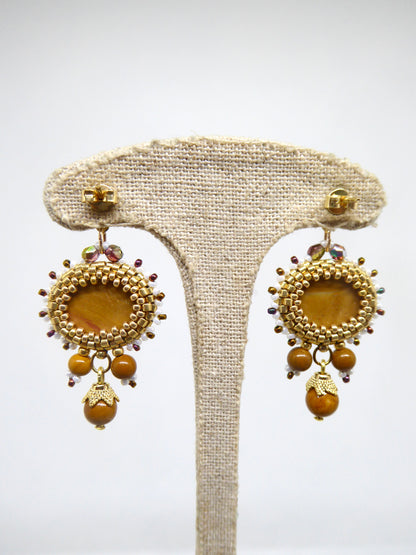 Verso boucles d'oreilles Meusnes - Tiss'Mé - sertissage minéral naturel Silex Jaspé jaune - perles Miyuki