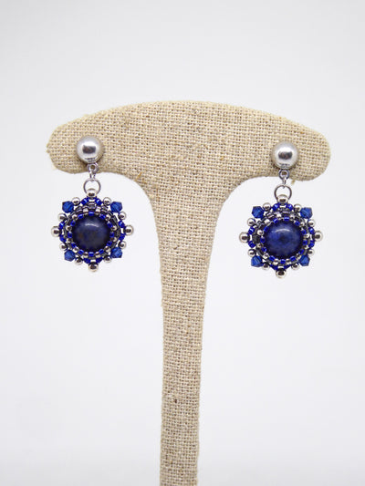 Boucles d’oreilles Saturne - Tiss’Mé - pierre naturelle Dumortiérite - tissage perles Miyuki - argent 925/1000