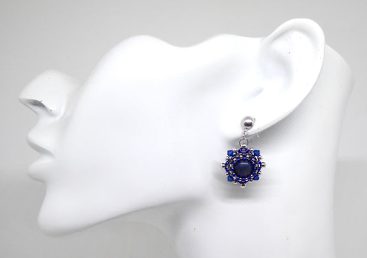 Boucles d'oreilles Saturne - pierre portée Dumortiérite - Bijoux artisanaux Tiss'Mé