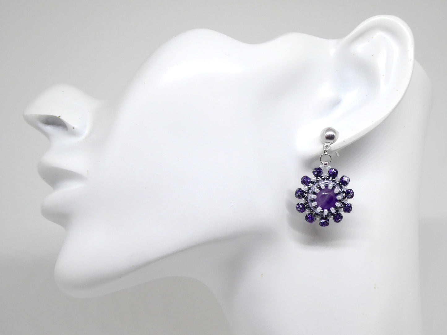 Boucles d'oreilles Jupiter - pierre portée Améthyste - Bijoux artisanaux Tiss'Mé