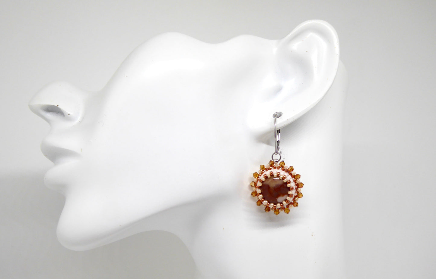 Boucles d'oreilles Meusnes - pierre portée Silex Jaspe rouge - Bijoux artisanaux Tiss'Mé