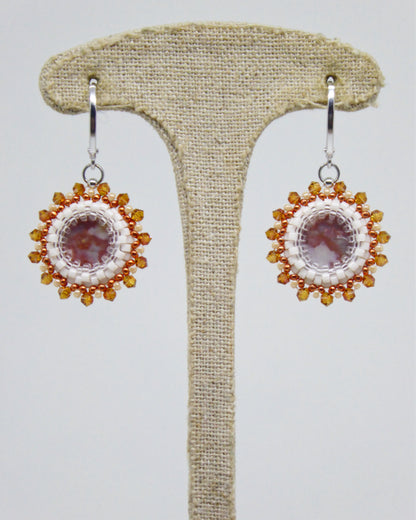 Verso boucles d'oreilles Meusnes - Tiss'Mé - sertissage minéral naturel Silex Jaspe rouge - perles Miyuki