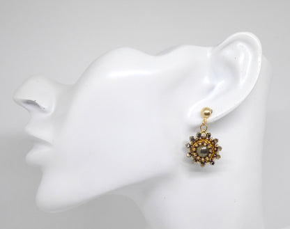 Boucles d'oreilles Soleil - pierre portée Pyrite - Bijoux artisanaux Tiss'Mé