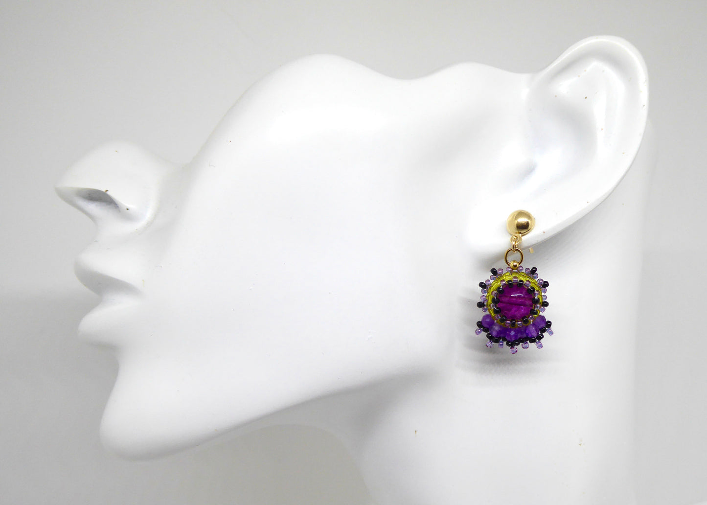 Boucles d'oreilles Jupiter - pierre portée Fluorite/Fluorine - Bijoux artisanaux Tiss'Mé
