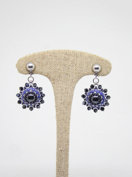 Boucles d’oreilles Mars - Tiss’Mé - pierre naturelle Hématite - tissage perles Miyuki - argent 925/1000