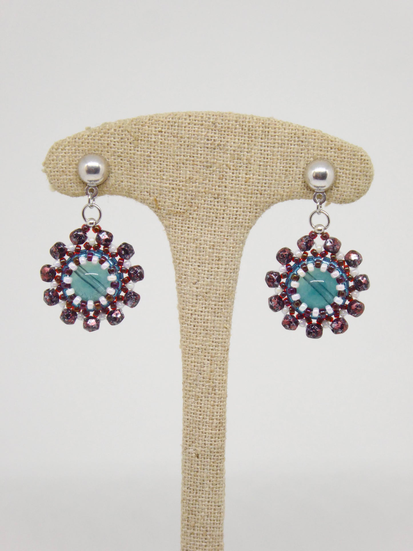 Boucles d’oreilles Mercure - Tiss’Mé - pierre naturelle Fluorite/Fluorine - tissage perles Miyuki - argent 925/1000