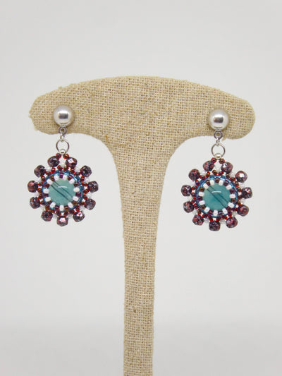Boucles d’oreilles Mercure - Tiss’Mé - pierre naturelle Fluorite/Fluorine - tissage perles Miyuki - argent 925/1000