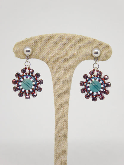 Boucles d’oreilles Mercure - Tiss’Mé - pierre naturelle Fluorite/Fluorine - tissage perles Miyuki - argent 925/1000