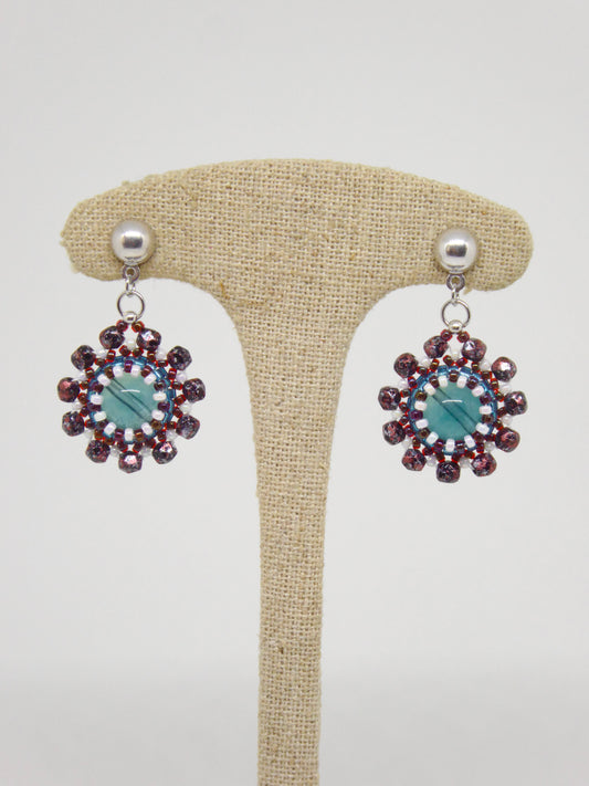 Boucles d’oreilles Mercure - Tiss’Mé - pierre naturelle Fluorite/Fluorine - tissage perles Miyuki - argent 925/1000