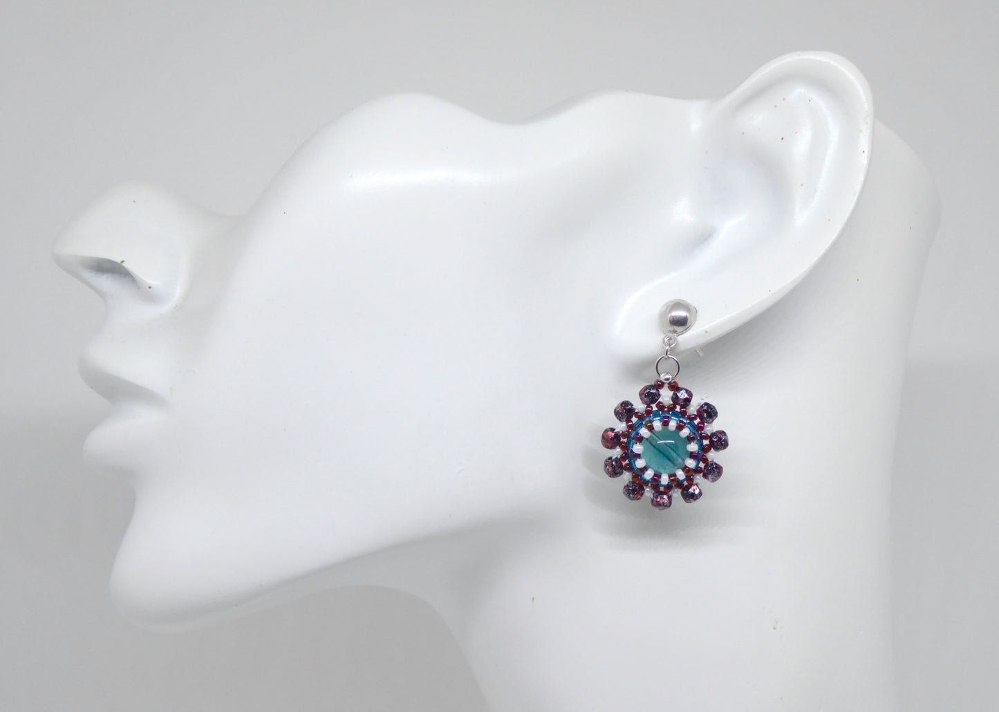 Boucles d'oreilles Mercure - pierre portée Fluorite/Fluorine - Bijoux artisanaux Tiss'Mé