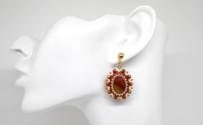 Boucles d'oreilles Meusnes - pierre portée Silex Jaspe  rouge orangé - Bijoux artisanaux Tiss'Mé