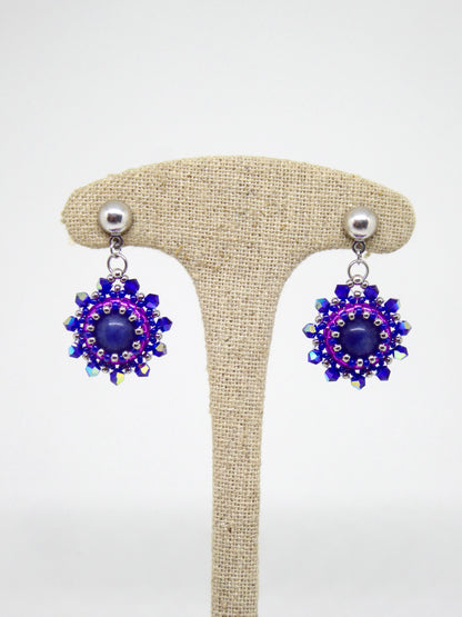 Boucles d’oreilles Saturne - Tiss’Mé - pierre naturelle Sodalite - tissage perles Miyuki - argent 925/1000