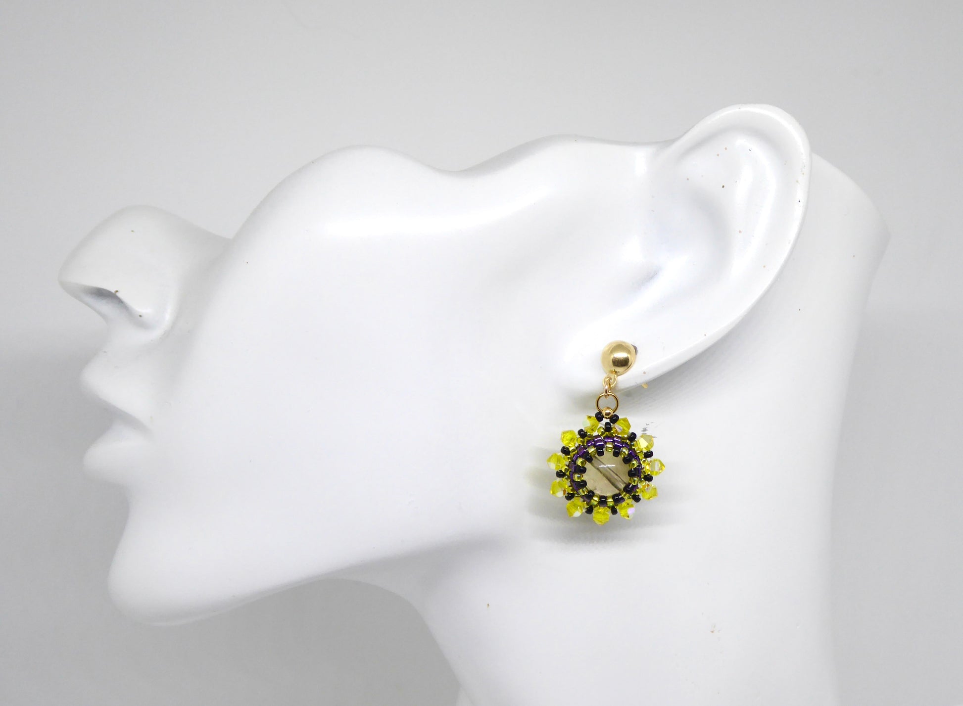 Boucles d'oreilles Lune - pierre portée Fluorite/Fluorine - Bijoux artisanaux Tiss'Mé
