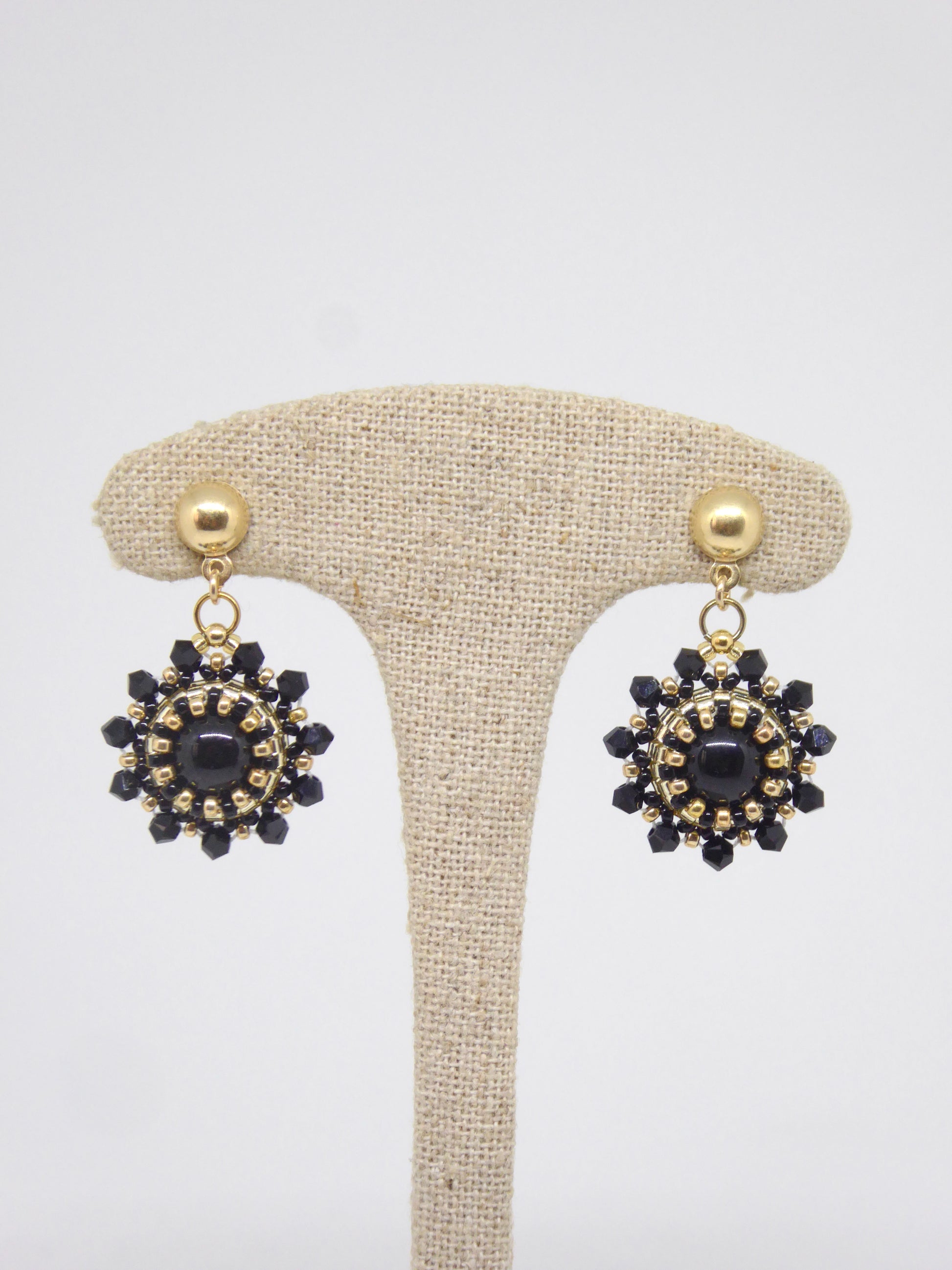 Boucles d’oreilles Mars - Tiss’Mé - pierre naturelle Tourmaline noire - tissage perles Miyuki - argent 925/1000 plaqué or 3 microns