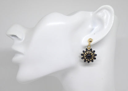 Boucles d'oreilles Mars - pierre portée Tourmaline noire - Bijoux artisanaux Tiss'Mé