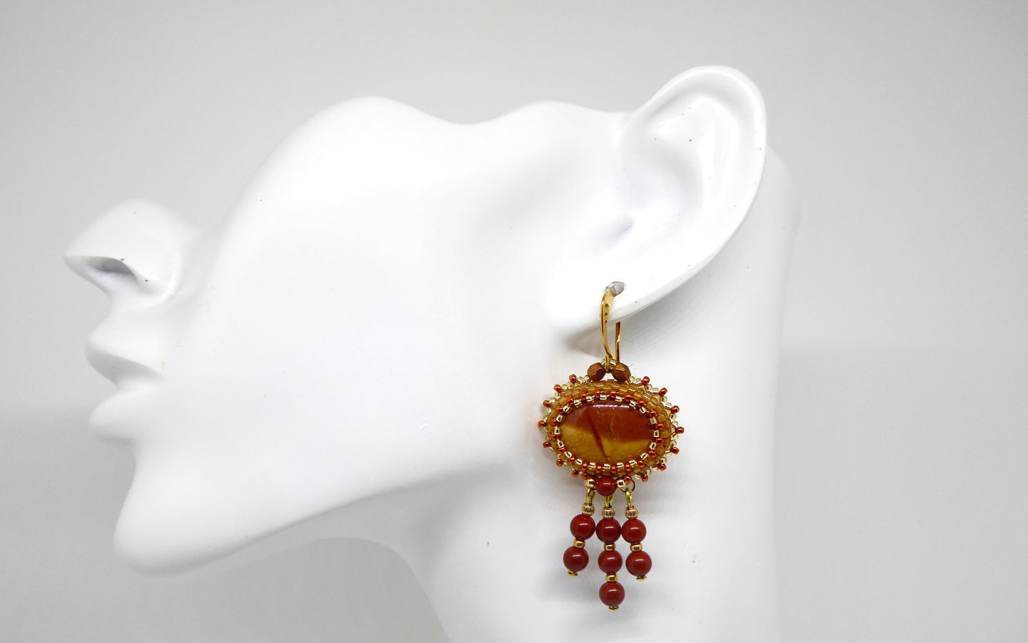 Boucles d'oreilles Meusnes - pierre portée Silex Jaspe rouge ocre bicolore - Bijoux artisanaux Tiss'Mé