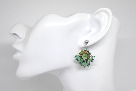 Boucles d'oreilles Lune - pierre portée Fluorite/Fluorine - Bijoux artisanaux Tiss'Mé
