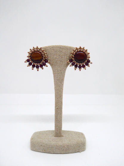 Clous d’oreilles Argenton - Tiss’Mé - pierre naturelle Bois fossilisé - tissage perles Miyuki - argent 925/1000