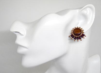 Clous d'oreilles Argenton - pierre portée Bois fossilisé - Bijoux artisanaux Tiss'Mé