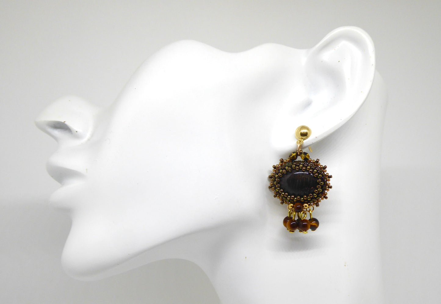 Boucles d'oreilles Chateauroux - pierre portée Bois fossilisé - Bijoux artisanaux Tiss'Mé