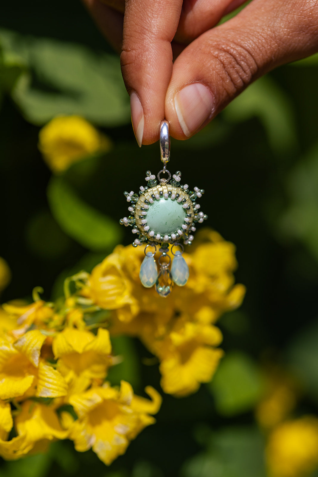 Boucles d'oreilles Tiss'Mé - pierre naturelle chrysoprase - artisanat parisien