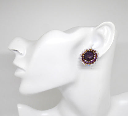 Clous d'oreilles Delphes - pierre portée Lépidolite - Bijoux artisanaux Tiss'Mé