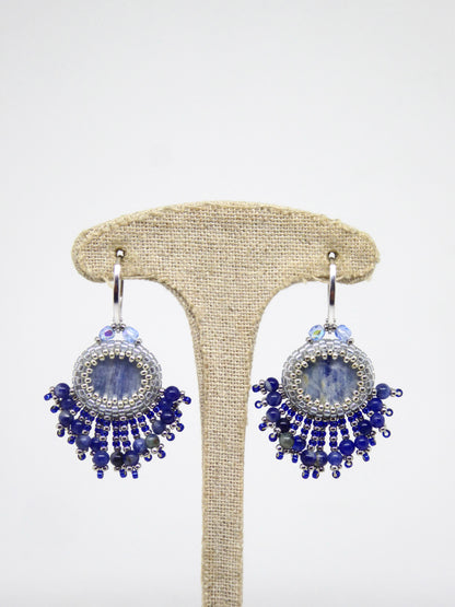 Verso boucles d'oreilles Fortaleza - Tiss'Mé - sertissage pierre naturelle Cyanite/Kyanite - perles Miyuki