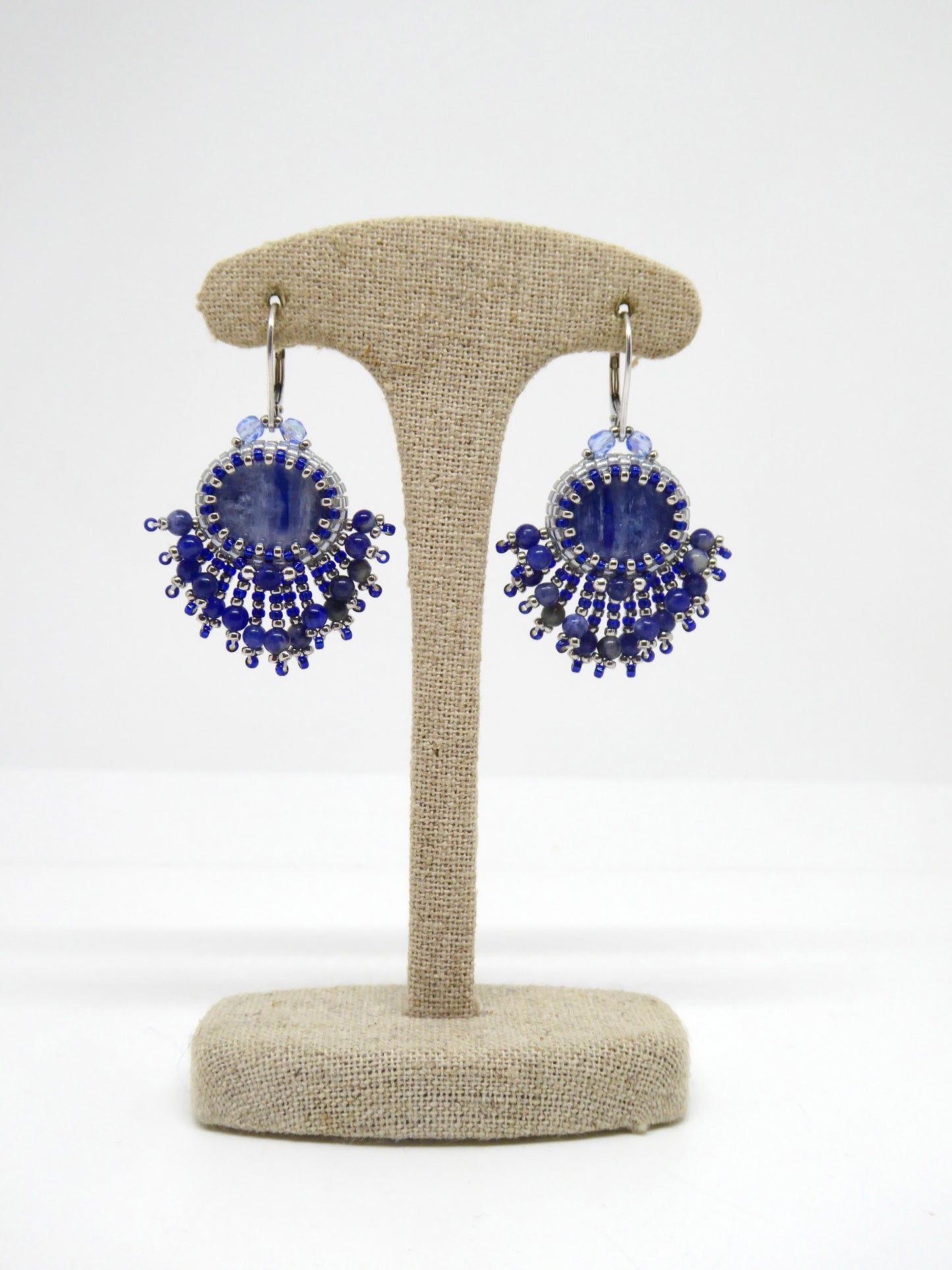 Boucles d’oreilles Fortaleza - Tiss’Mé - pierre naturelle Cyanite/Kyanite - tissage perles Miyuki - argent 925/1000